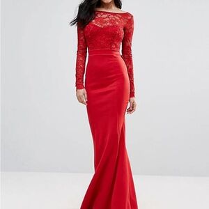 City Goddess London women’s red lace ponte knit mermaid gown 6